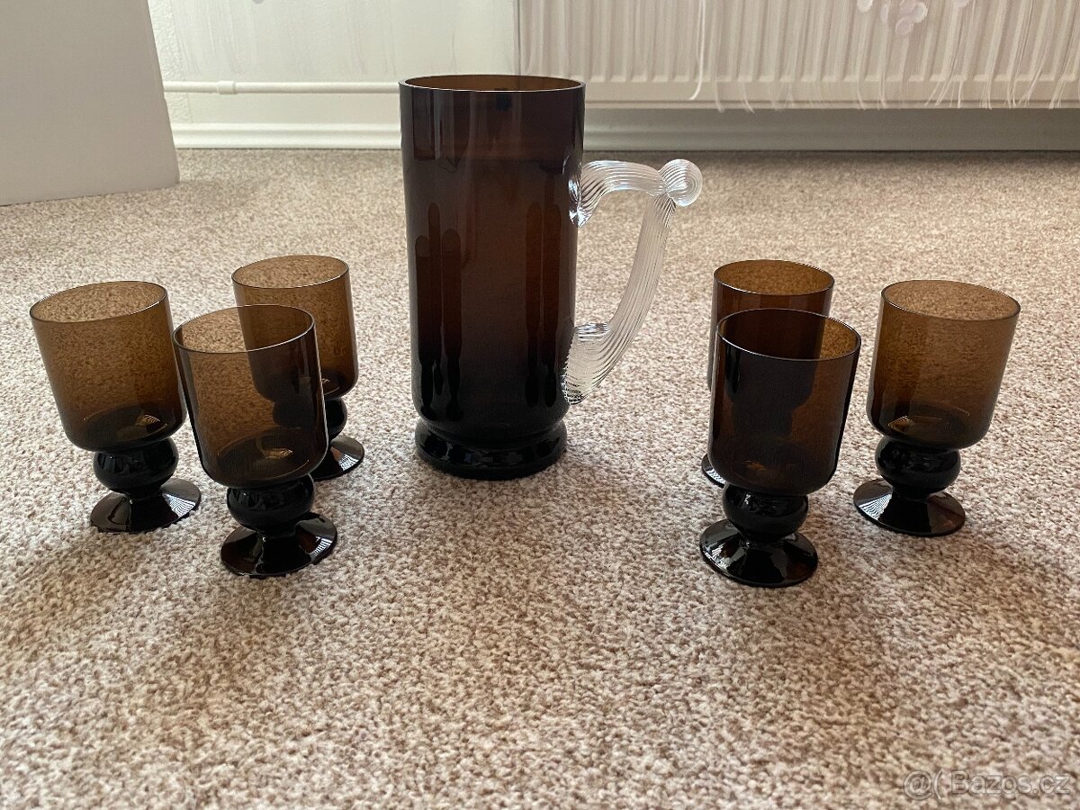 Nová sada z hutního skla - velký džbán 1 250 ml, 6 sklenic