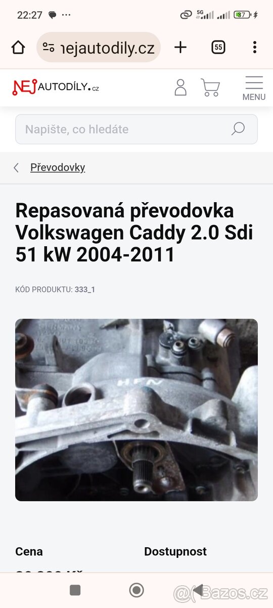 Repasována převodovka VW Caddy 2.0 SDI 51 kW 2004-2011