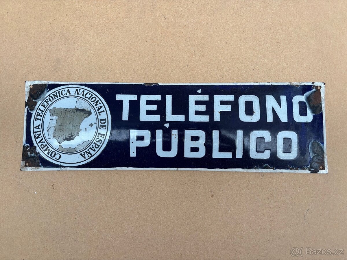 Smaltovaná cedule TELEFONO PUBLICO