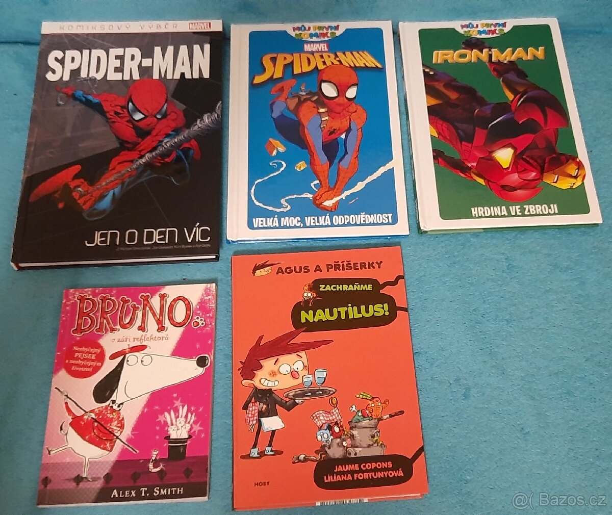 Knihy a komiksy: Bruno, Agus, Ironman, 2x Spiderman