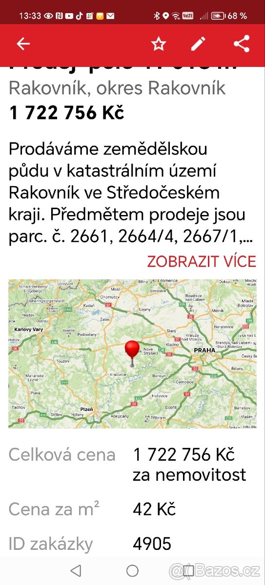 Prodam pozemek v obci Rakovnik.