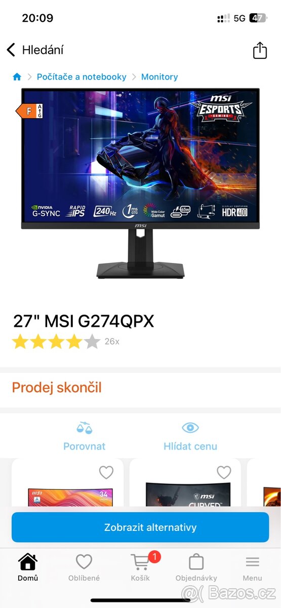 Herní monitor MSI G274QPX 27" WQHD