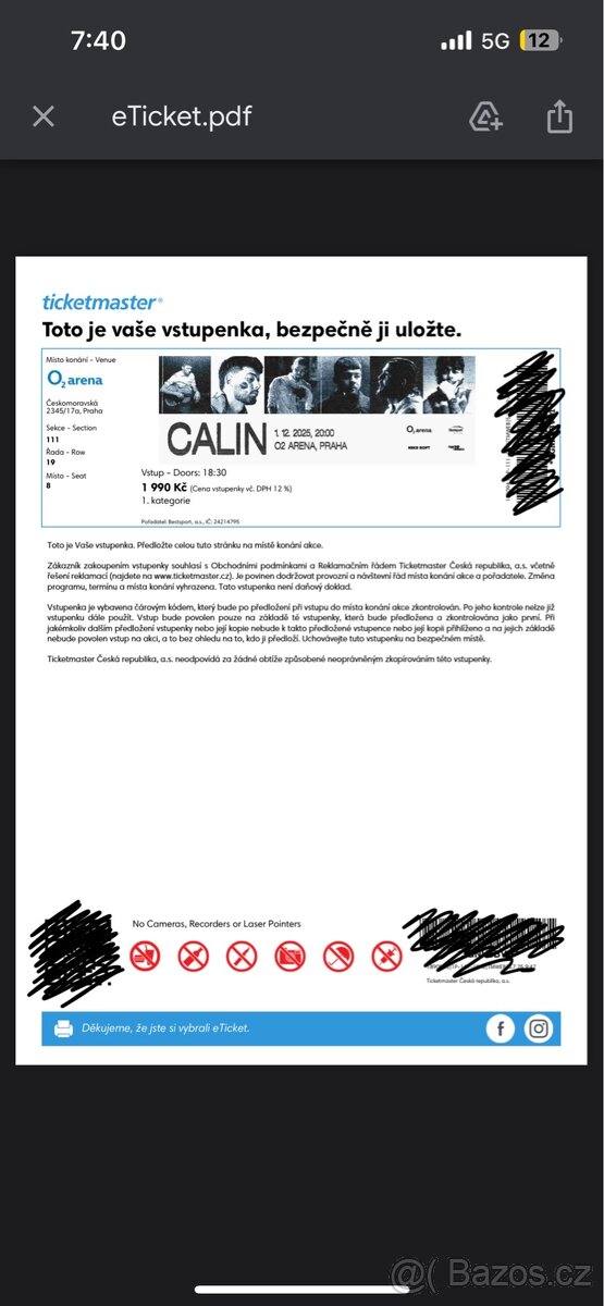 vstupenky Calin O2 ARENA 1.12. 2025