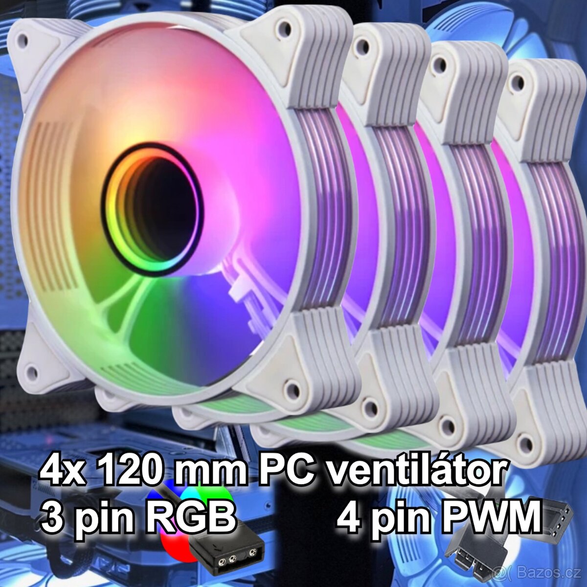 Bílý RGB PC větráček ventilátor 120mm 5V 3 pin aRGB, PWM(4x)