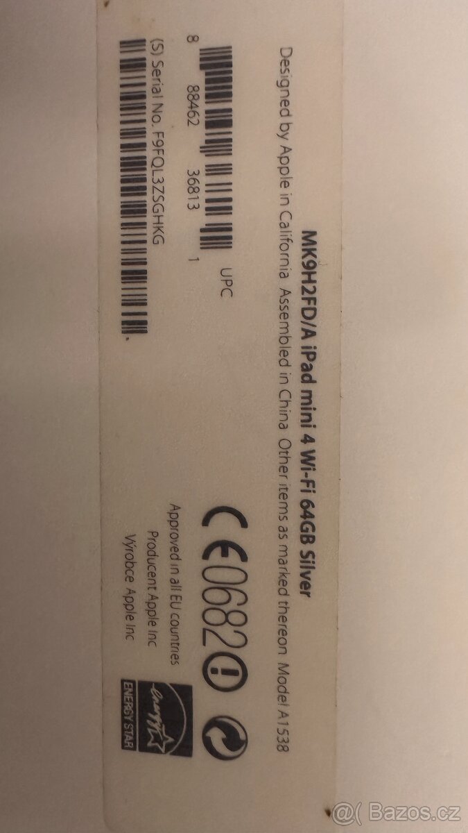 iPadd mini 4 wi-fi 64GB silver (A1538)
