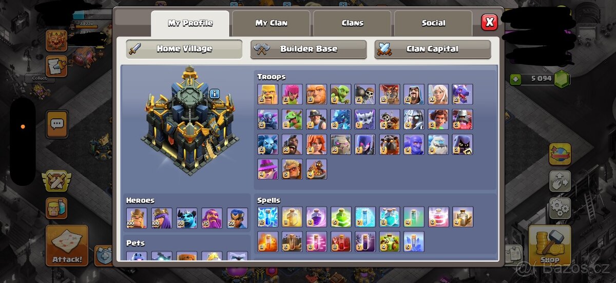 účet clash of clans TH17 max
