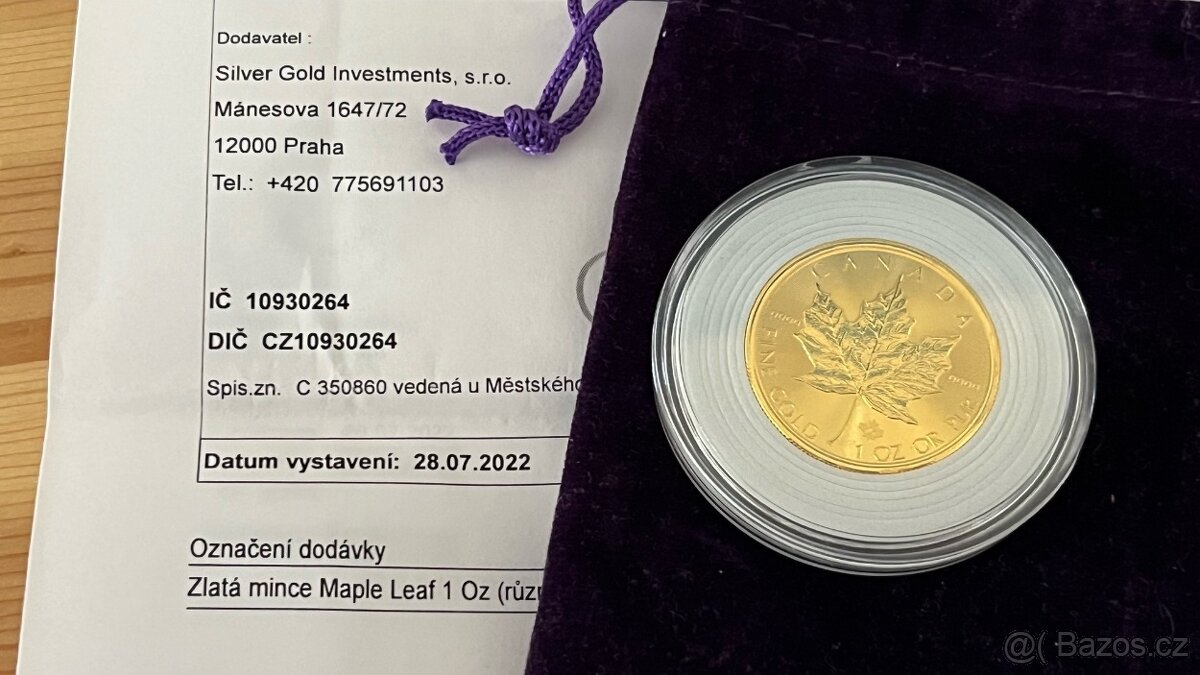 👑 Zlatá Investiční Mince Maple Leaf 1 Oz. 2022