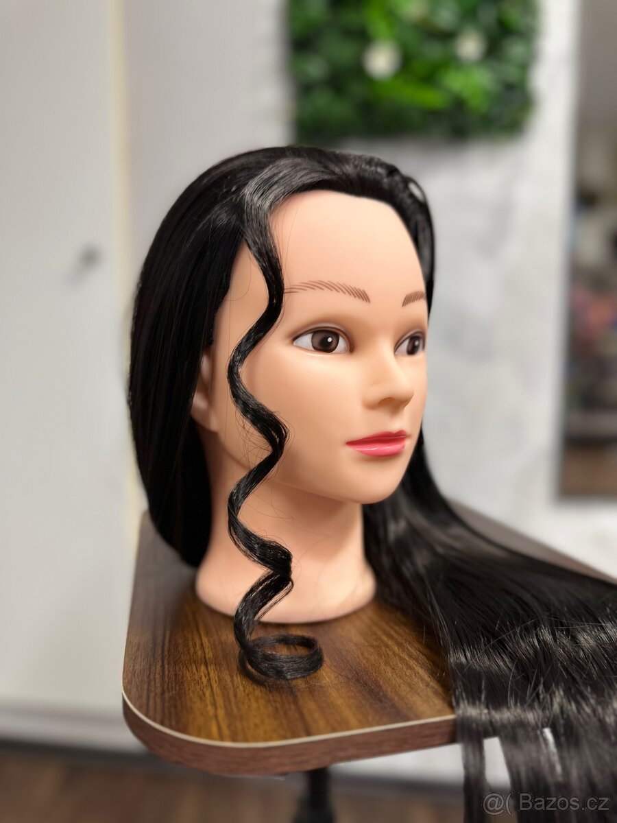 Trénovací hlava s termo vlasy + 2 stojany (na copánky, účesy