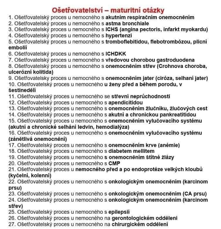Maturitní otázky - ošetřovatelství