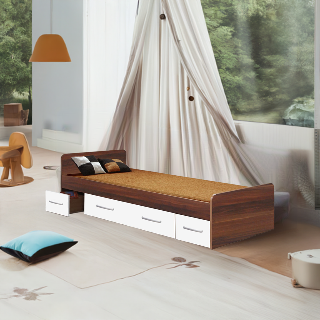 Komplet postel 90x200 s úložným prostorem. Ořech/bílá