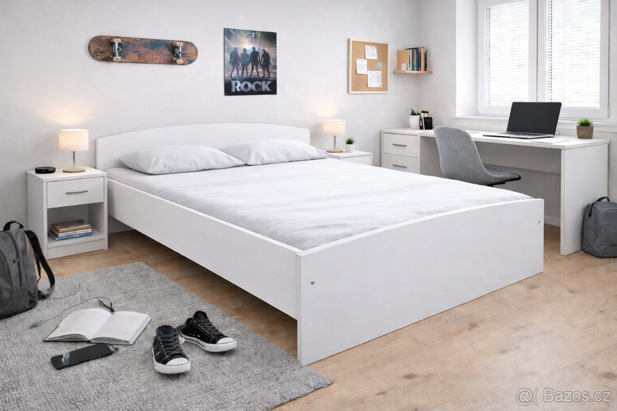 Dvoulůžková postel 160x200 včetně roštu. Bílá