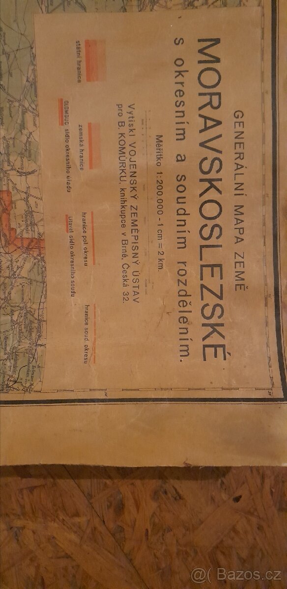 Stará mapa Moravy z roku cca 1930