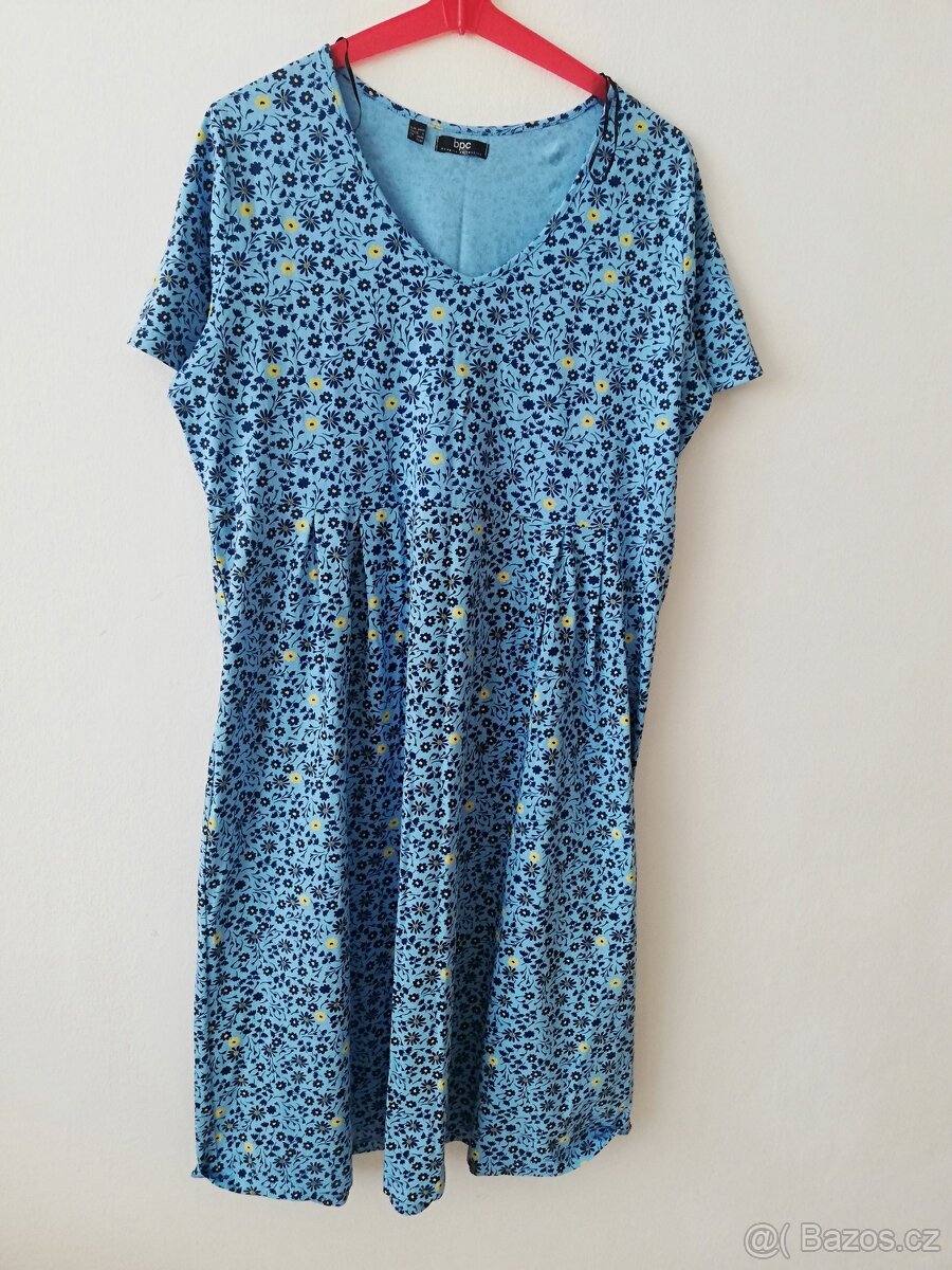 Šaty modré kytky - vel. 44/46 (bavlna)