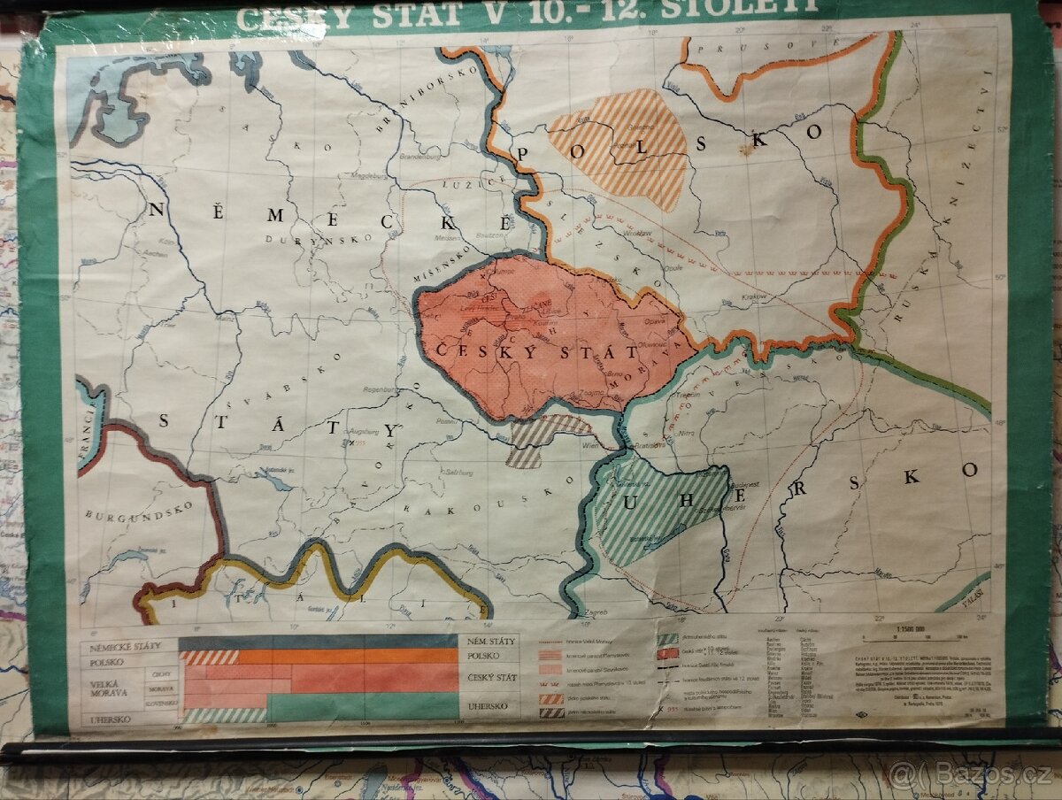 Školní mapa Český stát v 10.-12. století. 70. léta.