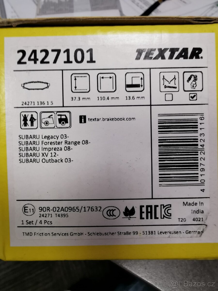Brzdové destičkyTEXTAR na Subaru Impreza, VX, Outback