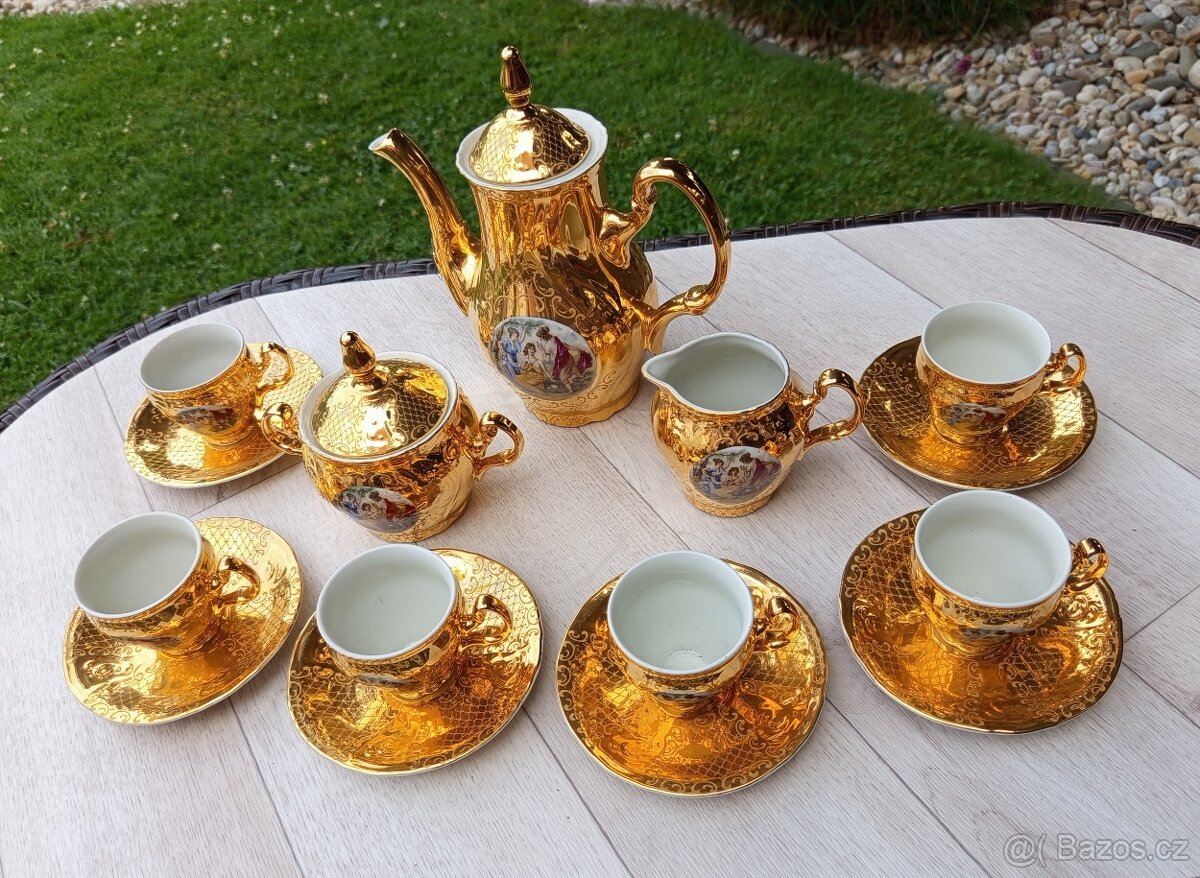 Starožitná pozlacená porcelánová sada Tři grácie