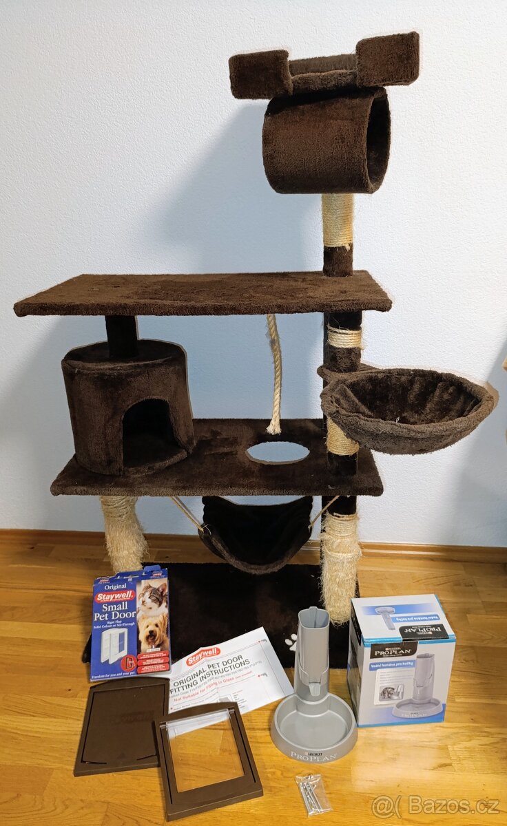 Škrábadlo odpočívadlo, kočičí strom, dvířka, fontána