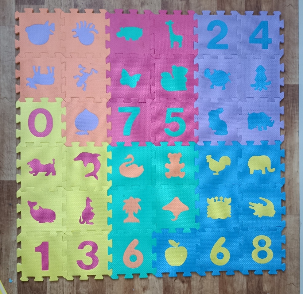 Kompletní pěnové puzzle, herní podlaha, 36 ks, zvířátka a čí