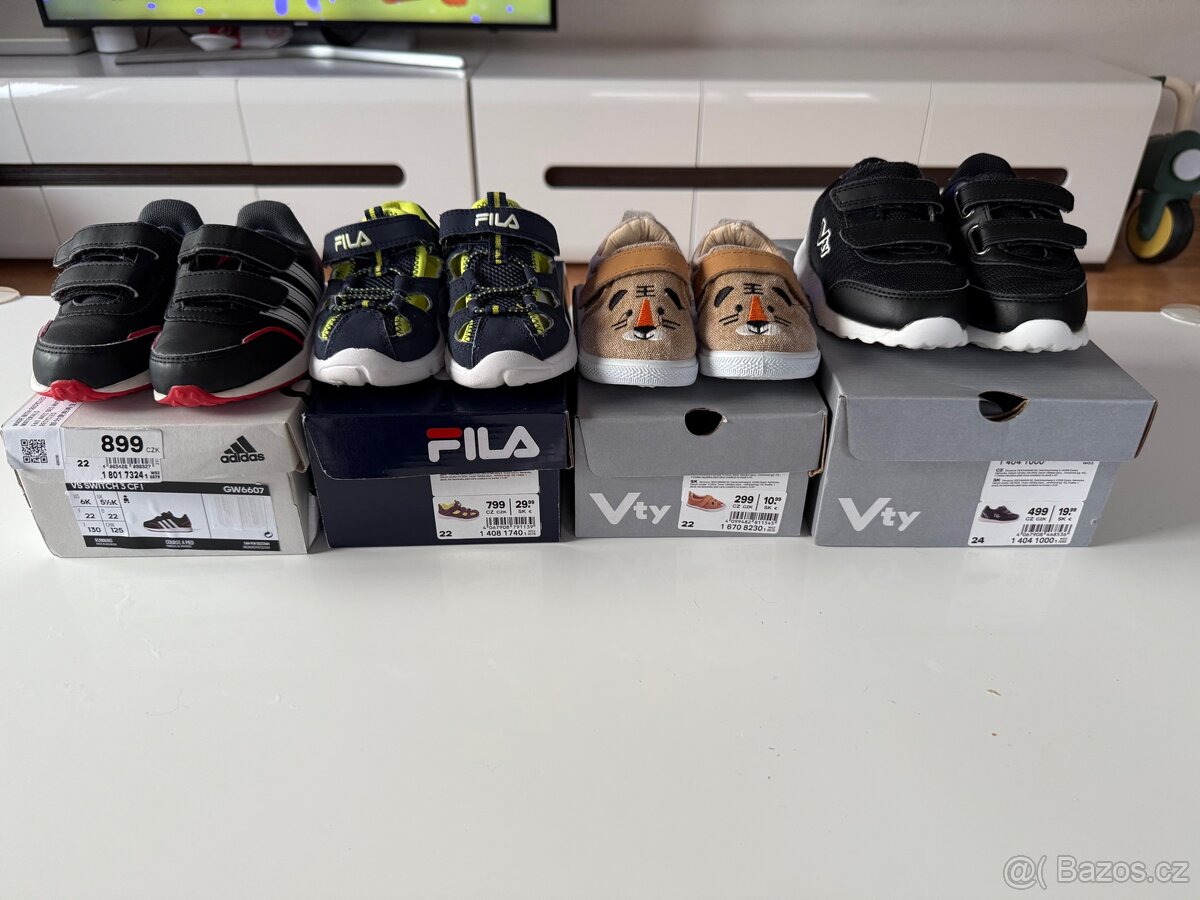 Dětské boty Adidas, Fila, Vty velikost 22,24