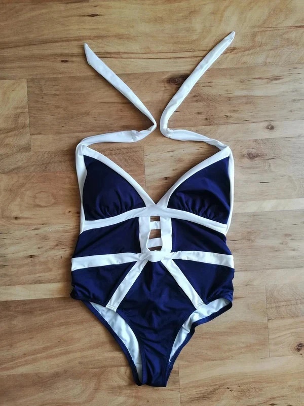 Anime - nádherné dívčí (dámské) jednodílné modrobílé plavky