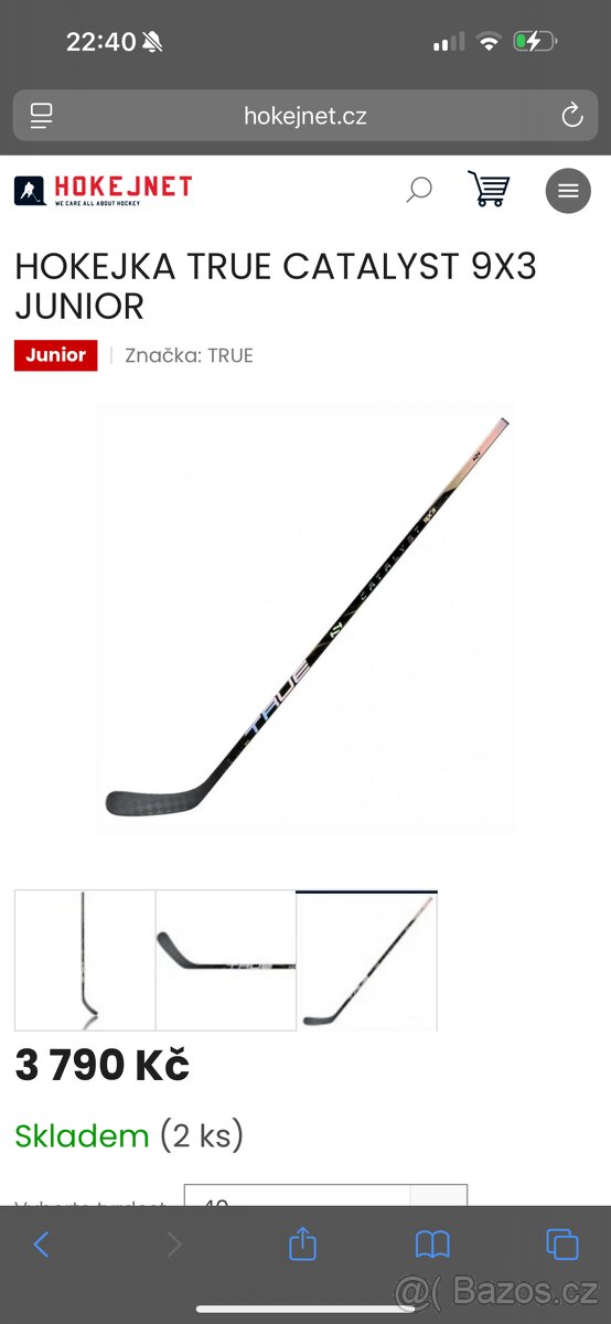 Hokejka true catalys 9x3 flex 40 levá