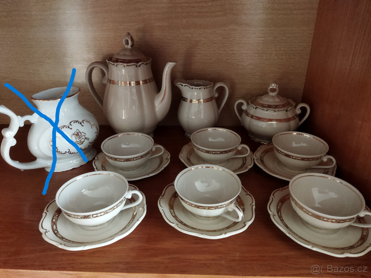 Starožitná čajová souprava - zlacený porcelán