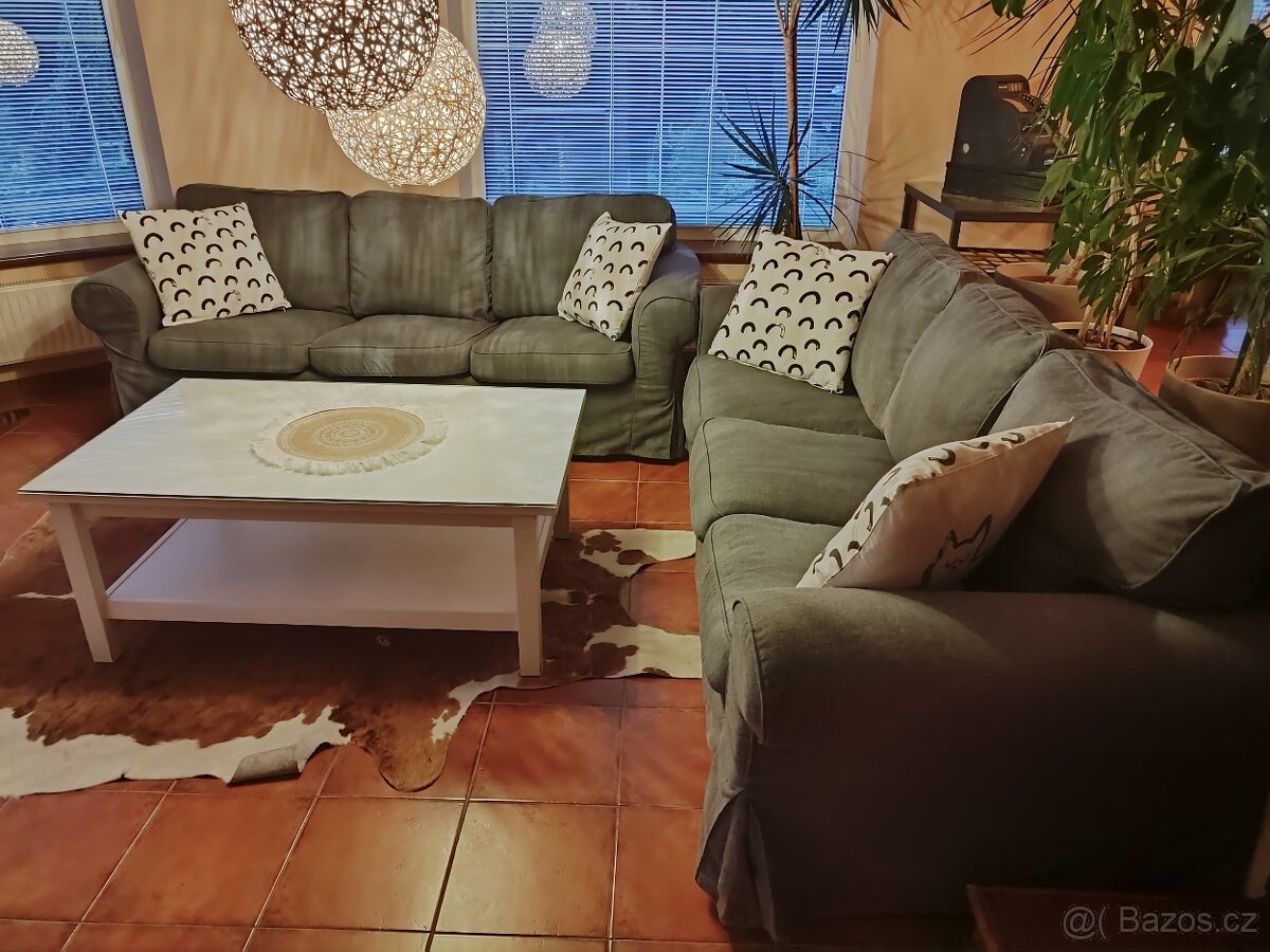 Prodám 2ks sedací soupravy Ektorp IKEA šedá barva + potahy