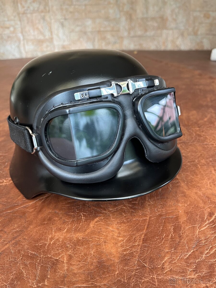 Retro ocelová helma vel L/XL + retro brýle