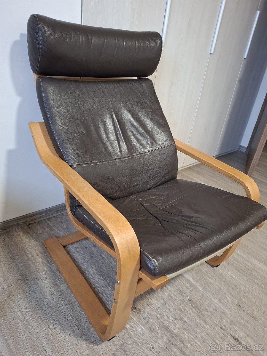 Vintage ikea poang leather armchair