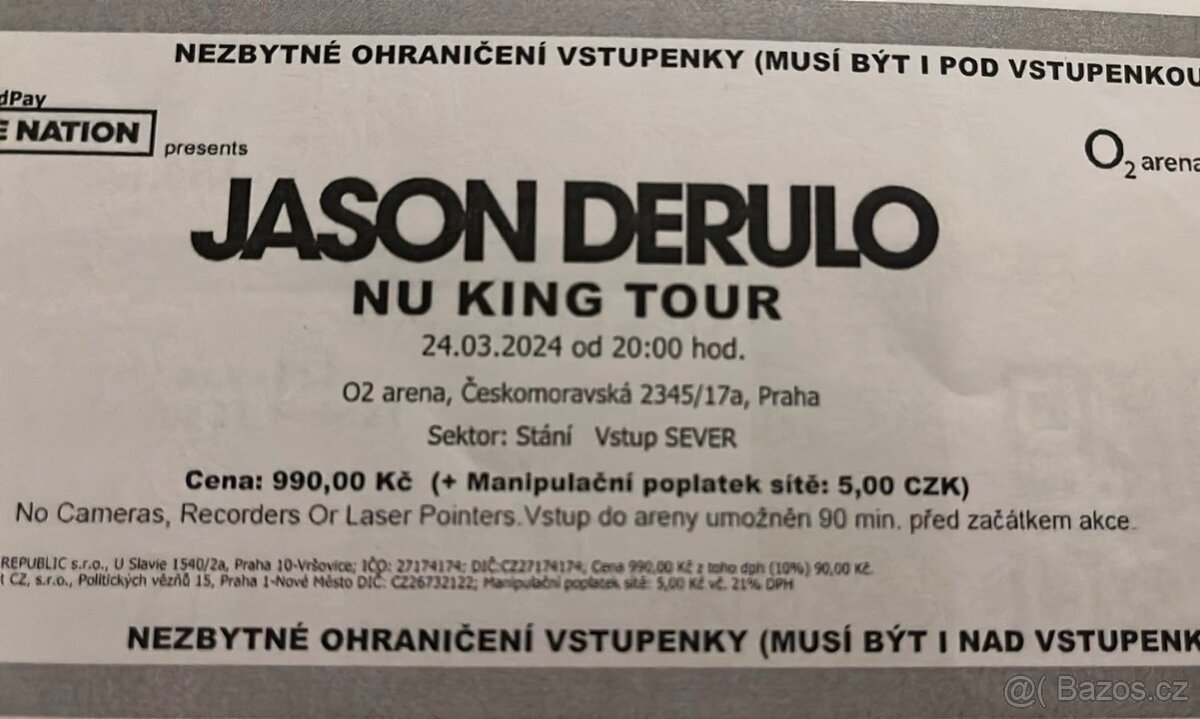 JASON DERULO nu king tour vstupenky