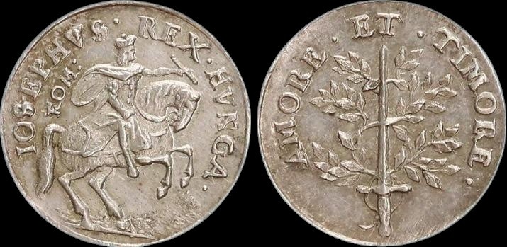 Jozef I. - malý strieborný žetón na korunováciu 1690
