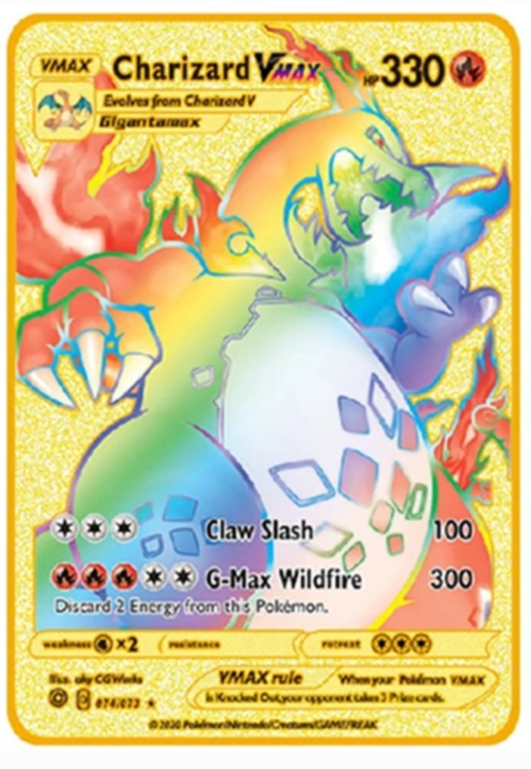Zlaté kovové karty pokemon, gold metal Charizard rainbow