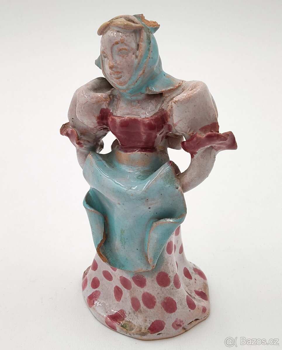 Krásná stará hliněná glazurovaná dekorační soška 12cm