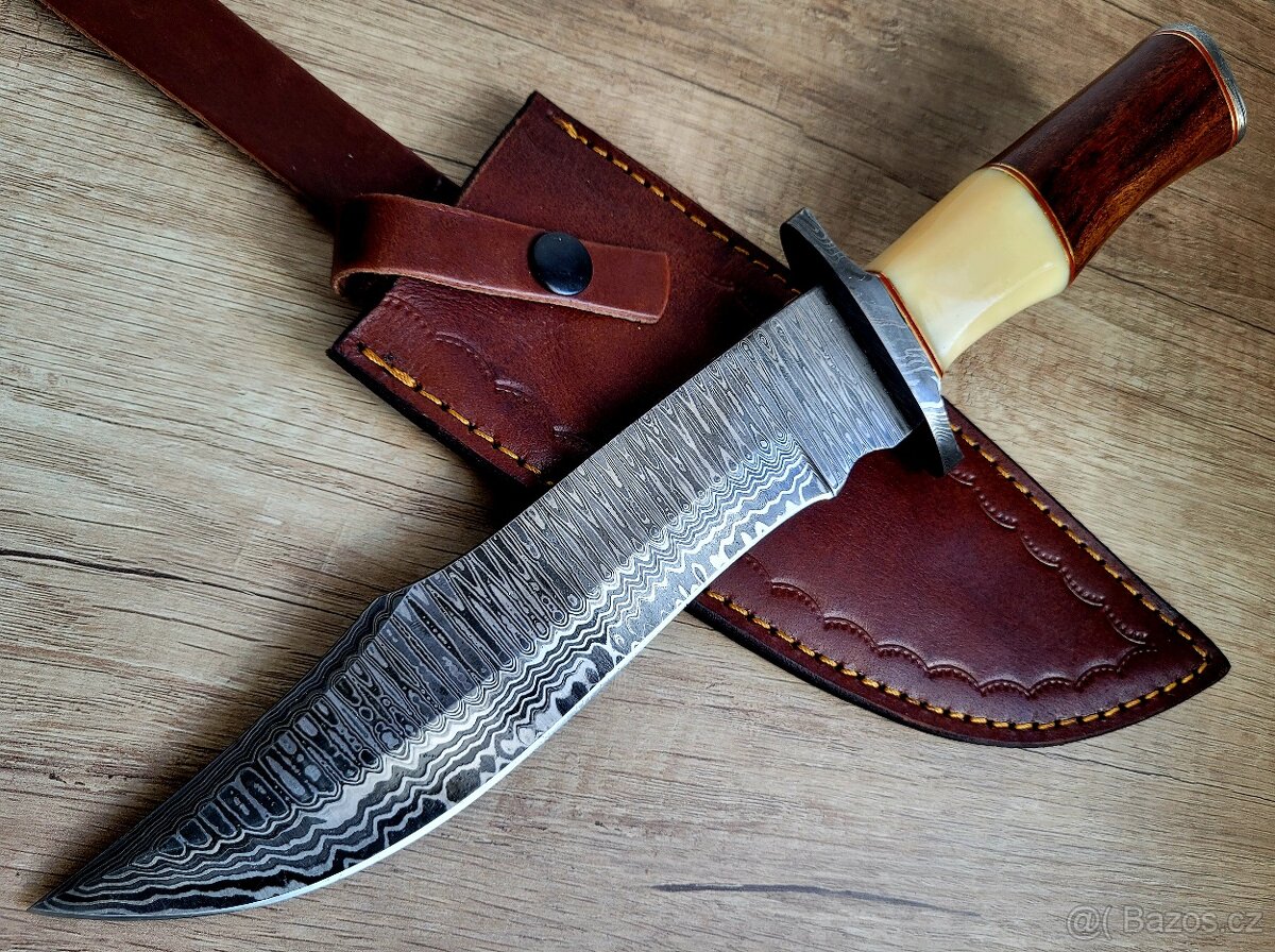 velký lovecký Damaškový nůž BIG BOWIE 33,5 cm, handmade