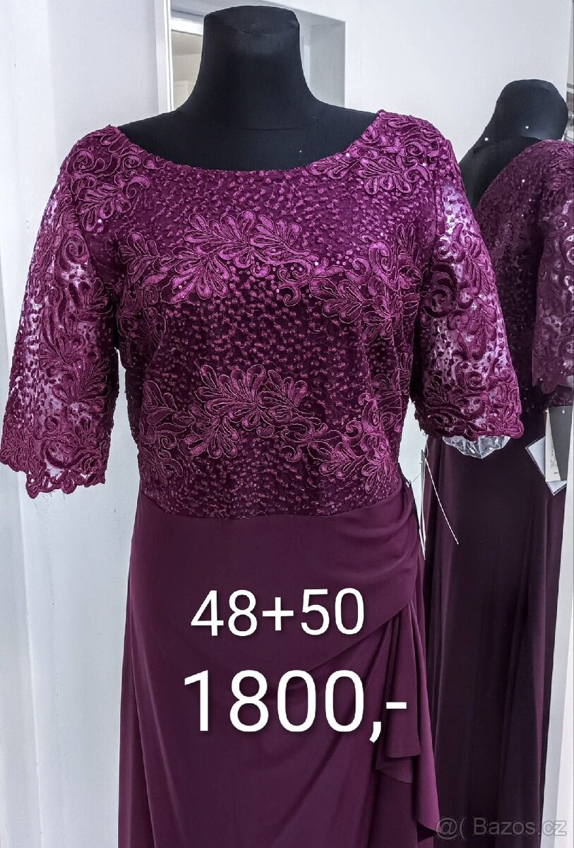 48 + 50 NOVÉ plesové šaty KRAJKOVÉ FIALOVÉ