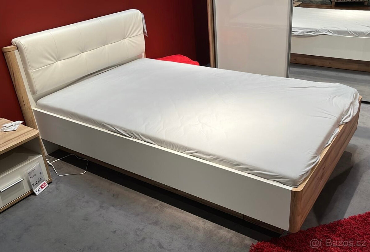 POSTEL, 120/200 cm, bílá, barvy dubu+lamelový postelový rošt