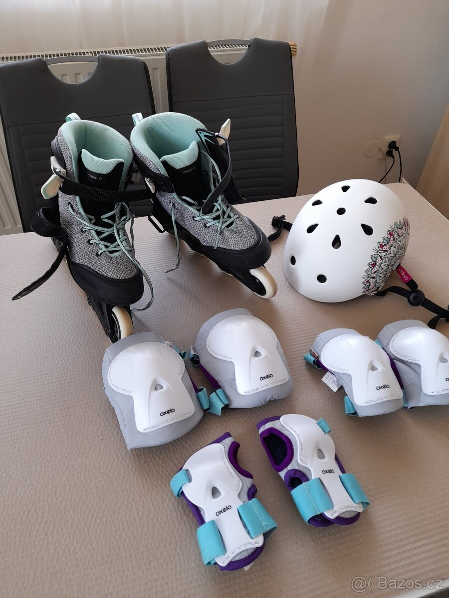 Dívčí in-line brusle s přilbou a chrániči Decathlon