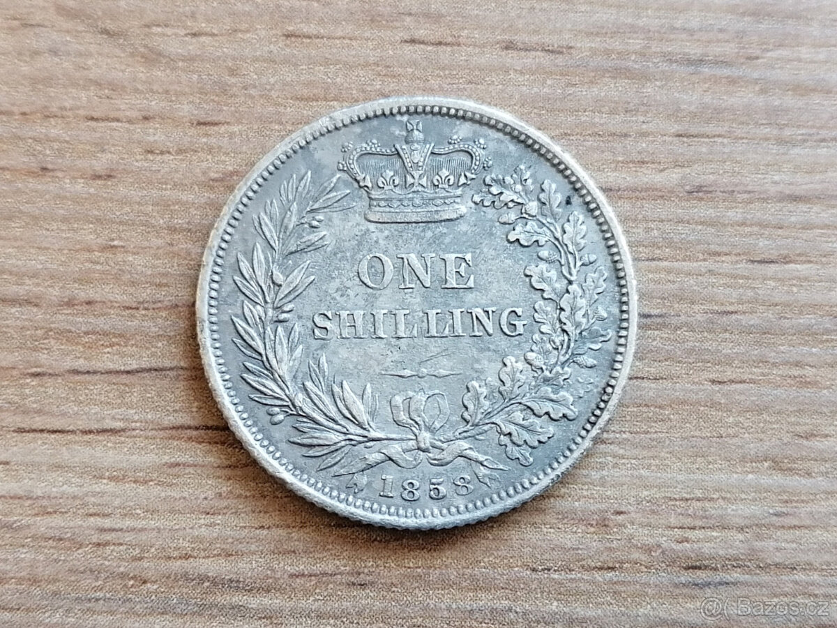 Stříbro 1 Shilling 1858 Anglie Velká Británie stříbrná mince