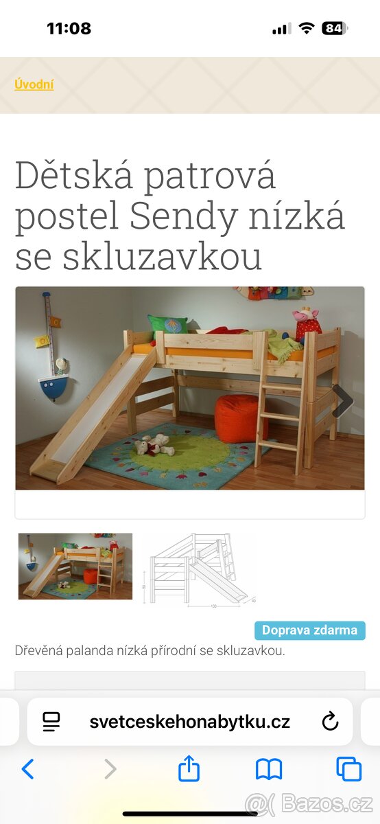 Vyvýšená postel Gazel Sendy s klouzačkou