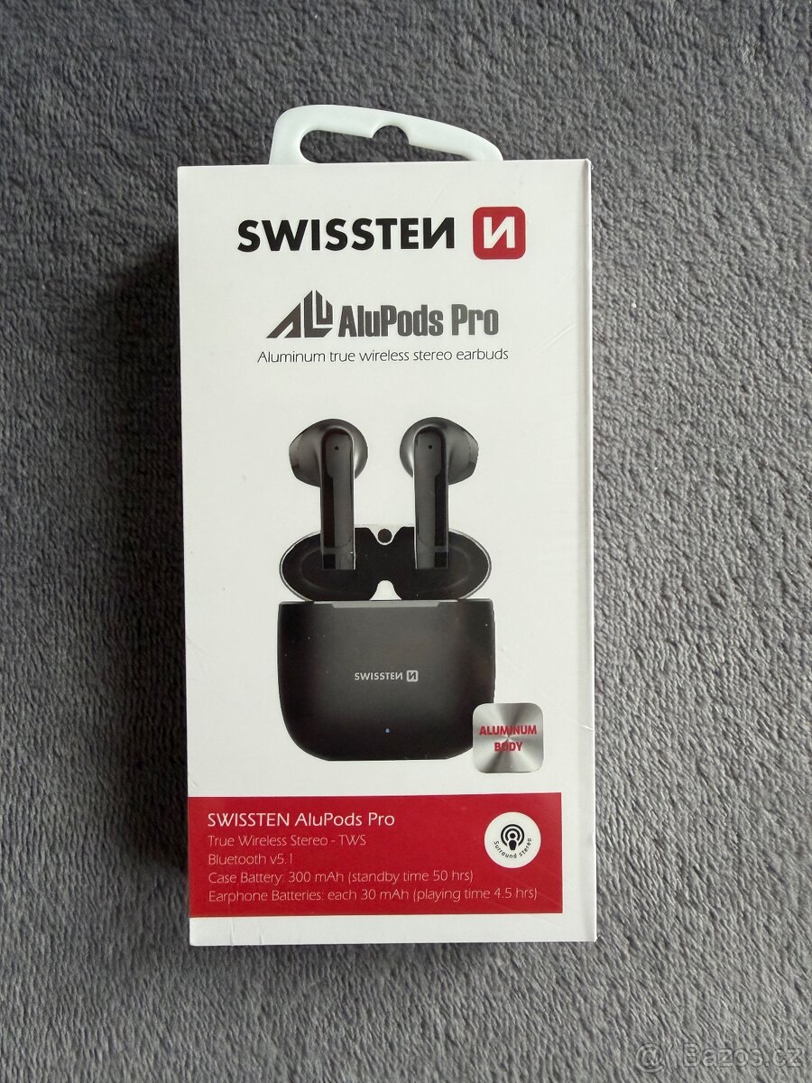 Bezdrátová sluchátka Swissten Alupods Pro černá