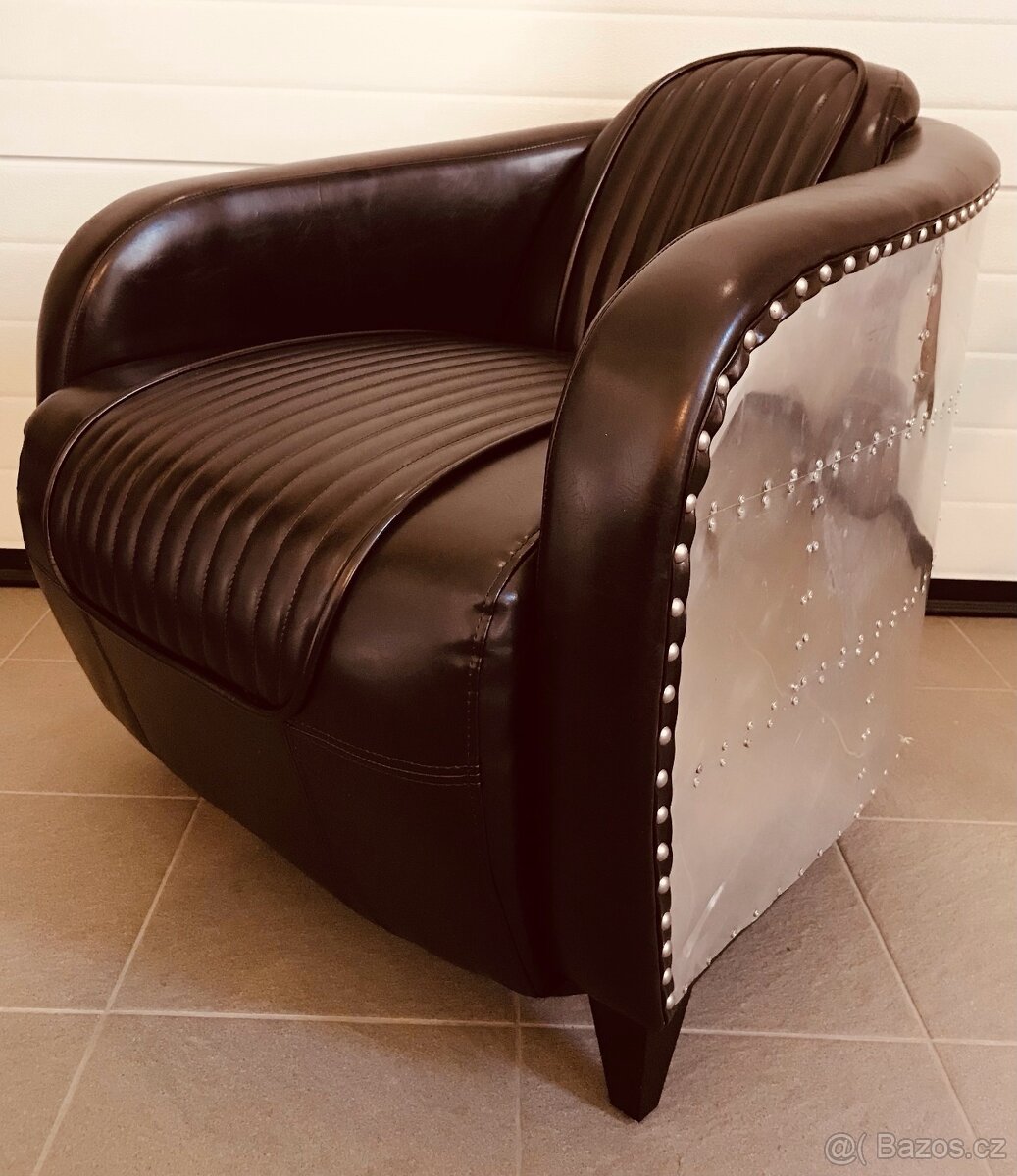 2 Aviator Tomcat Chairs Riveted Aluminum/Ribbed Leatherette