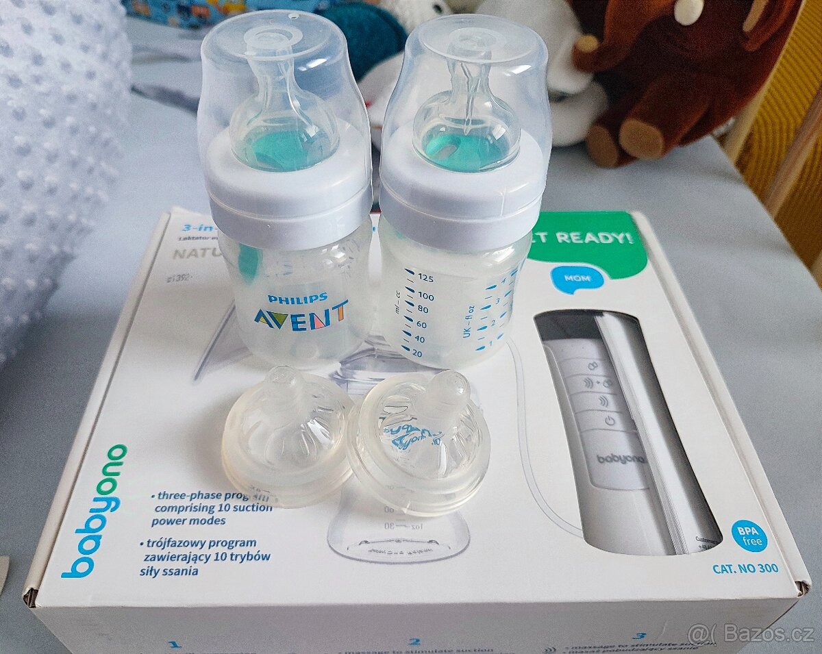 Elektricka odsavacka BabyOno + lahvicky Avent