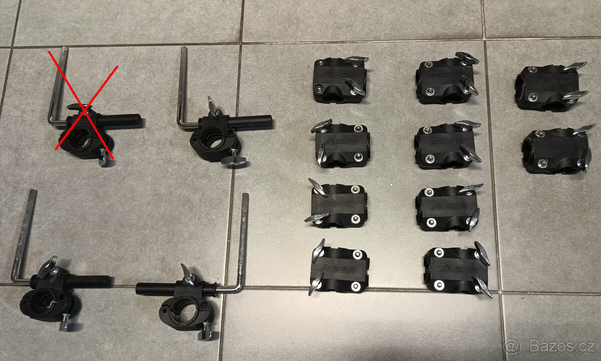 trubky, rúrky, clampy, ramená na bicí