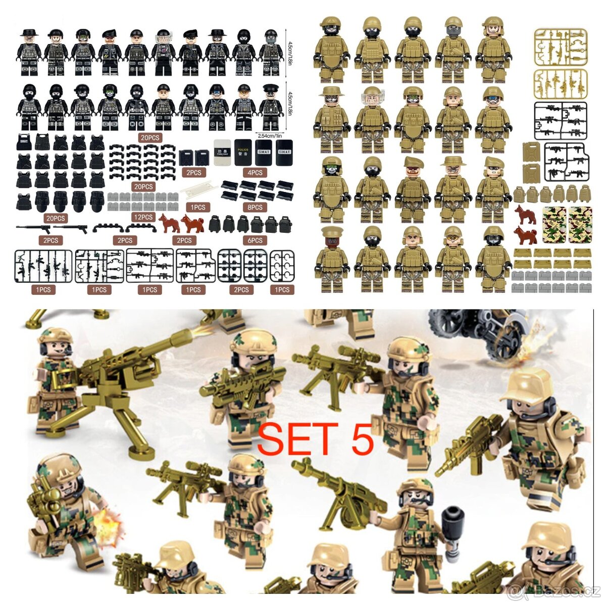 Rôzne sety vojakov 5 + doplnky - typ lego - nové