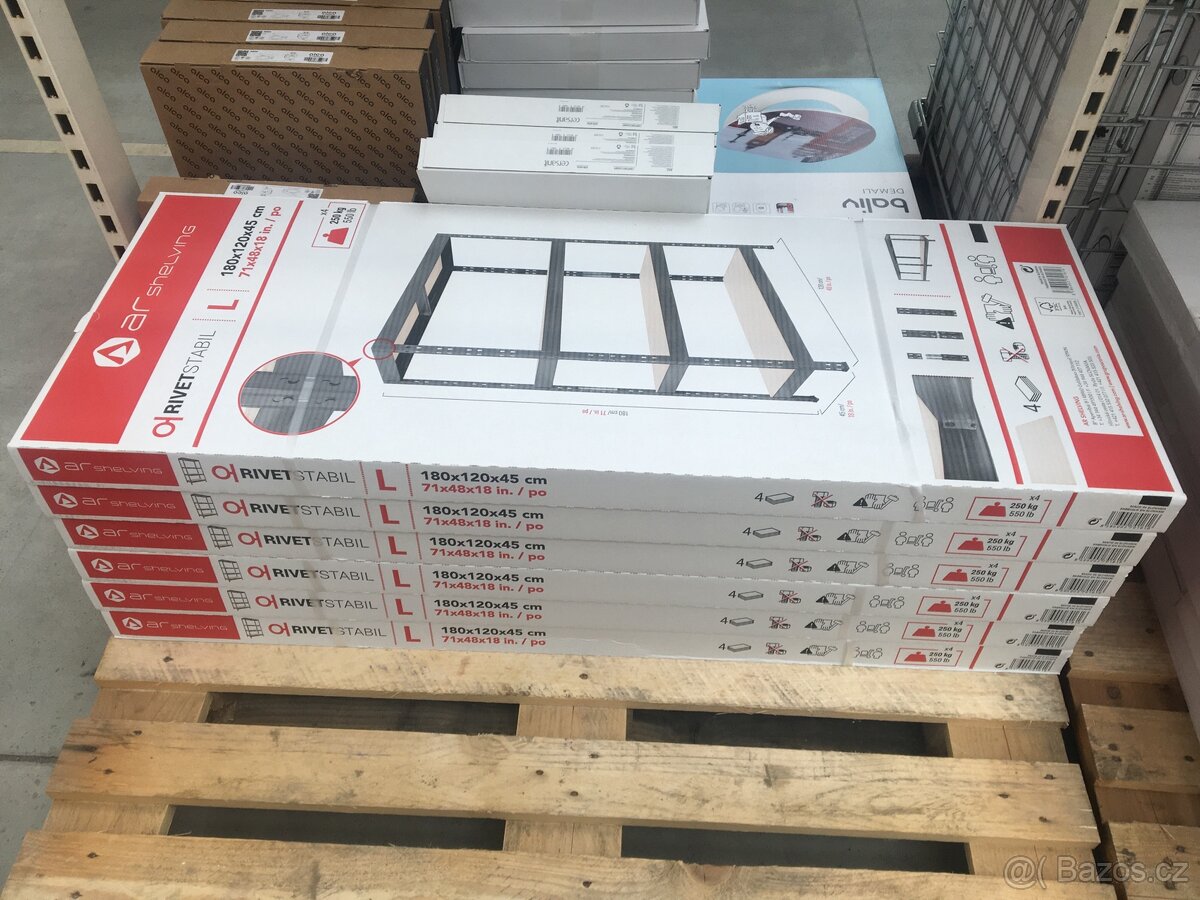 Regály 180 x 90 x 45 cm PC 1.490 Kč kus nyní 500 Kč kus