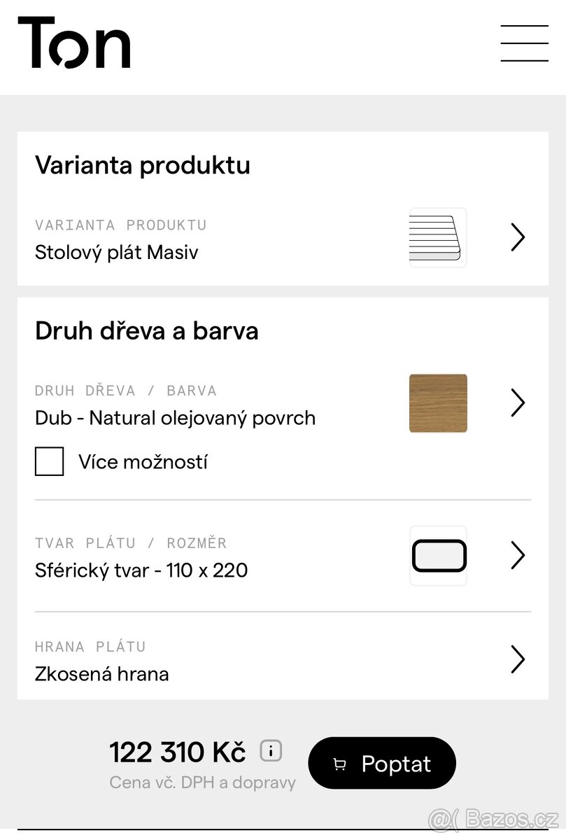 stůl Ton P.O.V. dub masiv olej 110/220cm