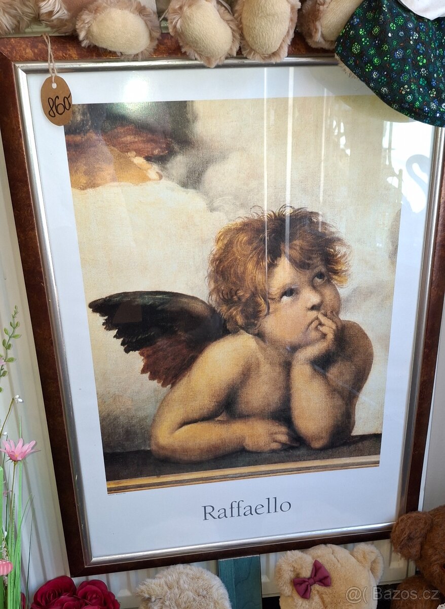 Staré větší krásné dva obrazy andelíčků Raffaello