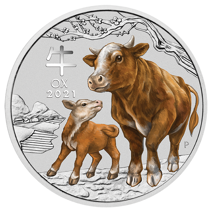 Stříbrná mince Lunar III Ox (rok buvola) barevná 2oz