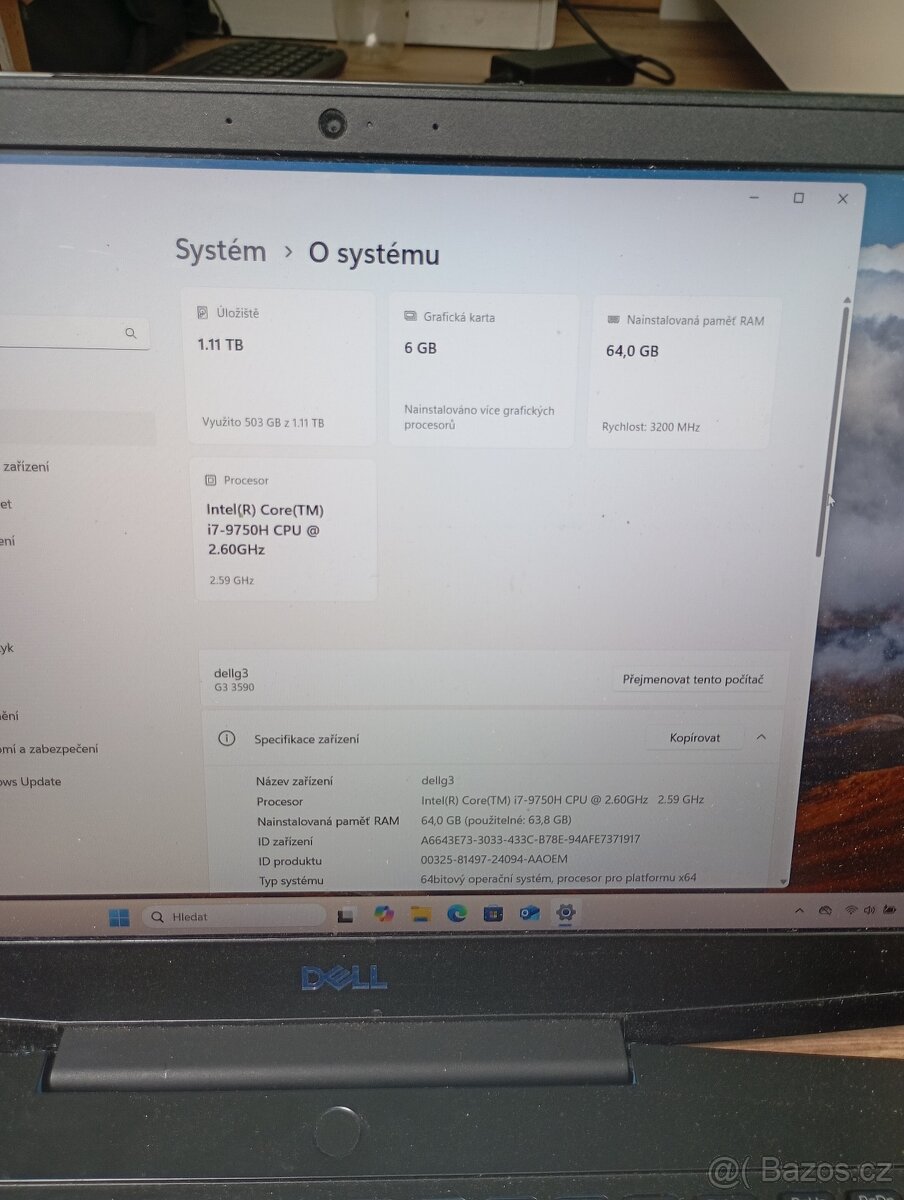 Dell g3 2019 1660ti 6gb 64gb rám i7 herní notebook