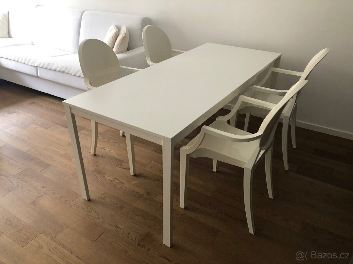 Kartell židle Louis GhostVictoria Ghost, stůl Ikea75x120/180